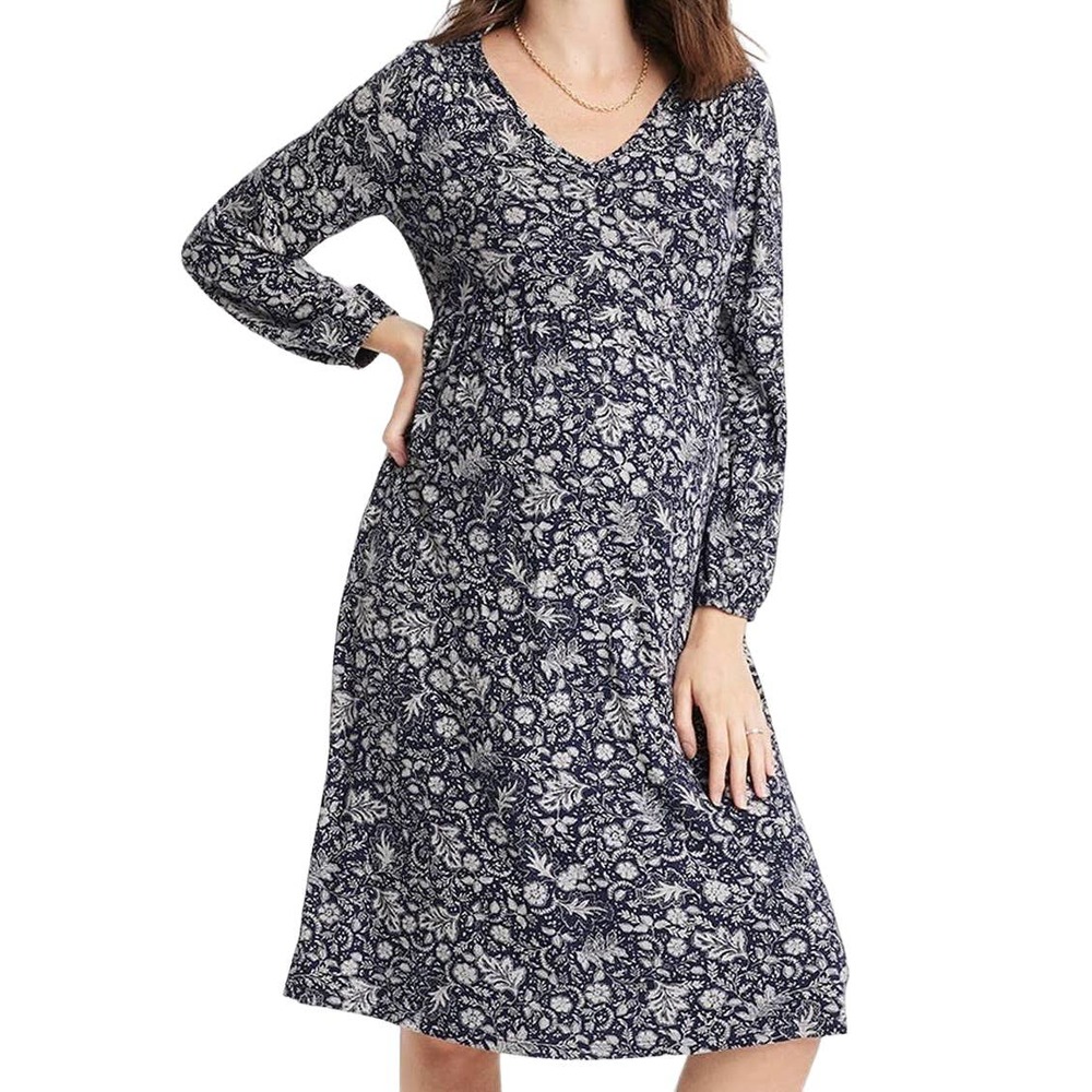 INGRID + ISABEL Long Sleeve Smocked Shoulder Knit Maternity Dress